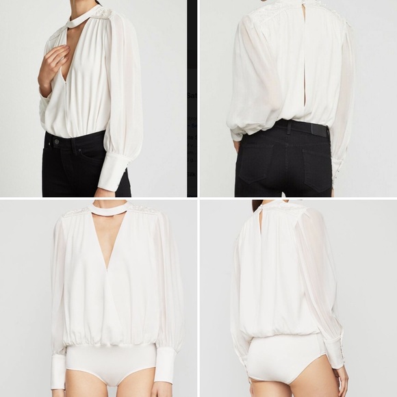 BCBGMaxAzria Tops - BCBG MAXAZRIA -Faux Wrap Cutout Bodysuit Blouse